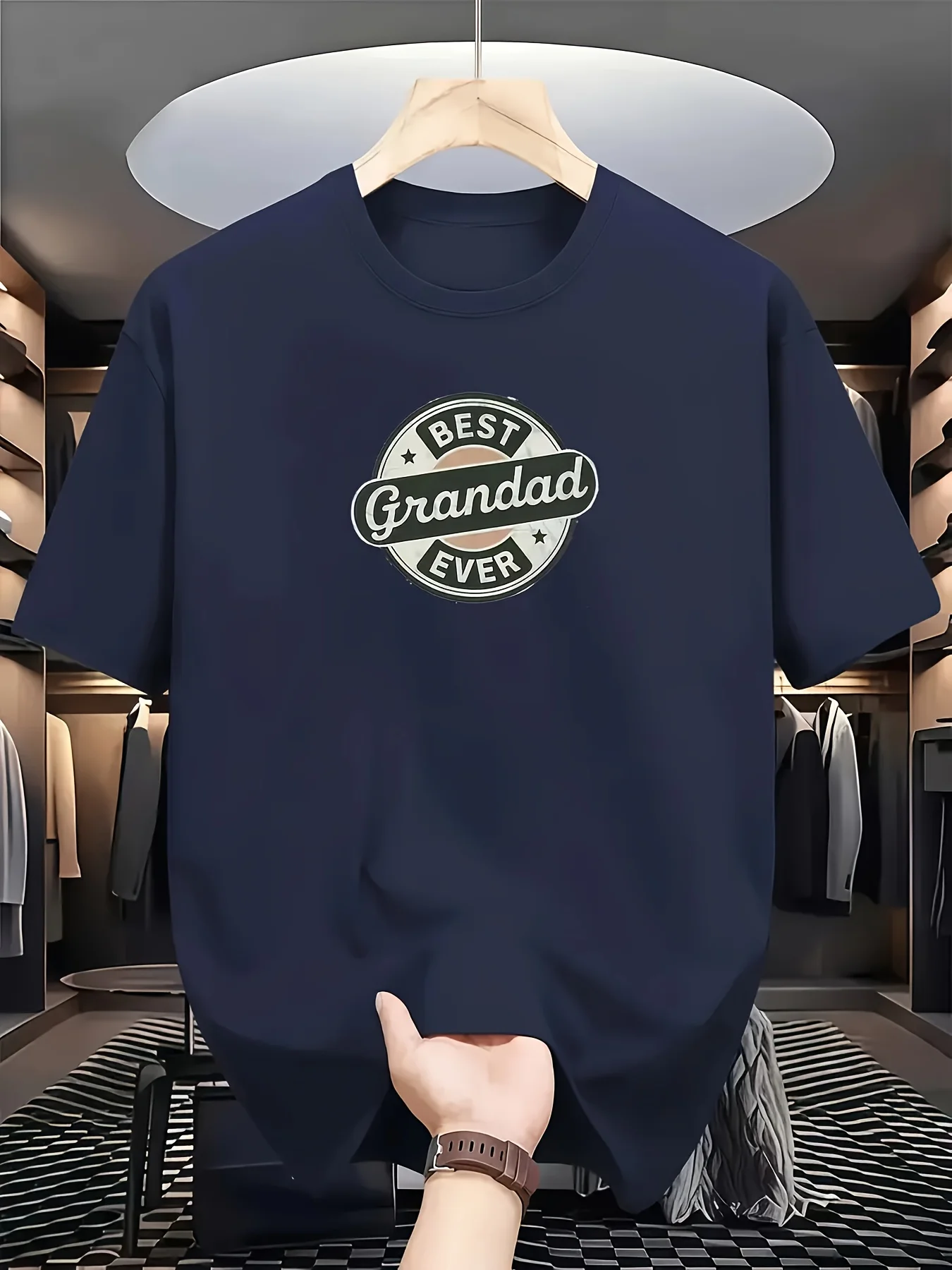 Schwarzes Kurzarm-T-Shirt mit „BEST Grandad EVER“-Aufdruck im Vintage-Stil: Ein modisches Stück, um Liebe zum Großvater auszudrü