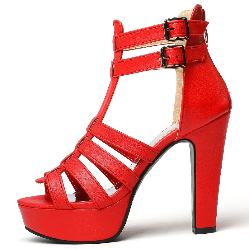High Heels Summer Shoes for Women Gladiator Sandals Platform 2025 Large Size 44 45 50 Peep Toe White Red Party Dance Shoe Ladies
