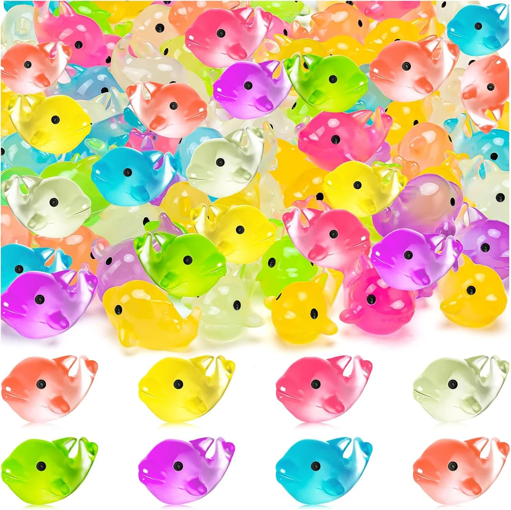 140PCS Luminous Mini Resin Dolphins Tiny Dolphin for Micro Garden Glow in The Dark, Cute Miniature Dolphins Animal Statues