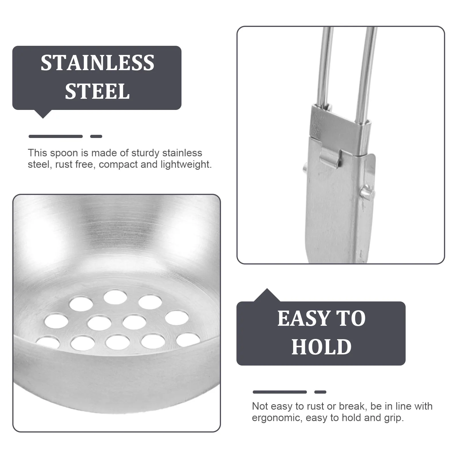 

Folding Soup Spoon Outdoor Camping Colander Reusable Cutlery Stainless Steel Rustproof Restaurant