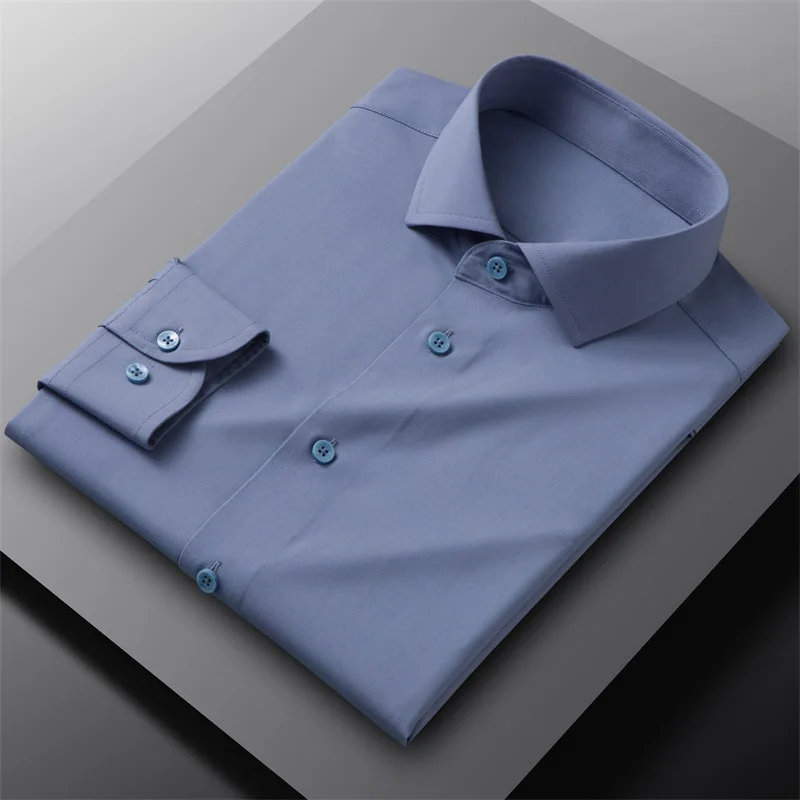 New Office Causal Short sleeve Shirts Men Long Sleeve Classic 8XL 7XL Soft White Men Shirts Long Sleeve Slim Fit  Anti-wrinkle
