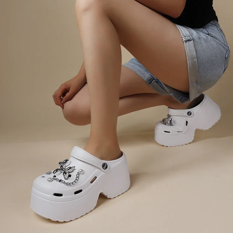Women's Diy Clogs Summer 2026 Slip On Wedge Heels Chunky Platform Sandals Woman Silver Chain EVA Slippers Garden Shoes Woman - view 5