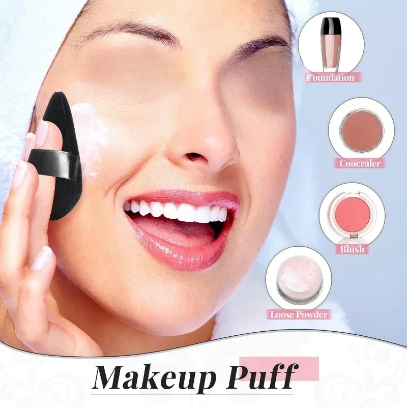 2 szt. PowderPuff Puff do makijażuTrójkątny miękki proszekGąbka wielokrotnego użytkuTrójkątne gąbki z paskiem do podkładu kosmetycznego Mokry makijaż na sucho