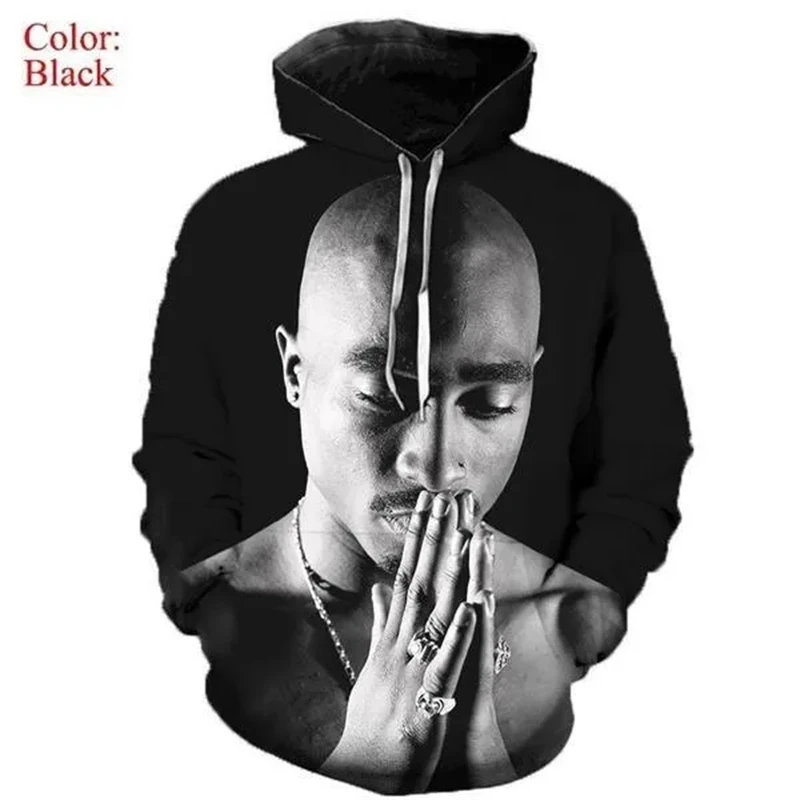 Men\'s Hoodies Rapper Rock Singer Tupac 3d Print Sweatshirts  Women Hooded Oversized Hoodie Harajuku Pullover Sweatshirts Coats