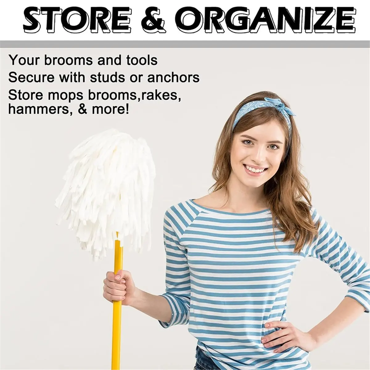 10 Pack Spring Clip Broom Clip with Screws, 1-1/2-1-7/8 Inch Diameter Tool Holder for Rakes Flashlight Pipe