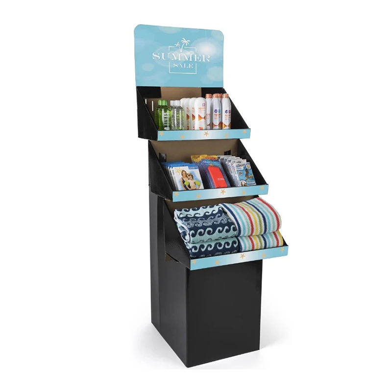 Foldable Shelves Cardboard Magazine Display Custom logo 4 Layers Trade Show Stand