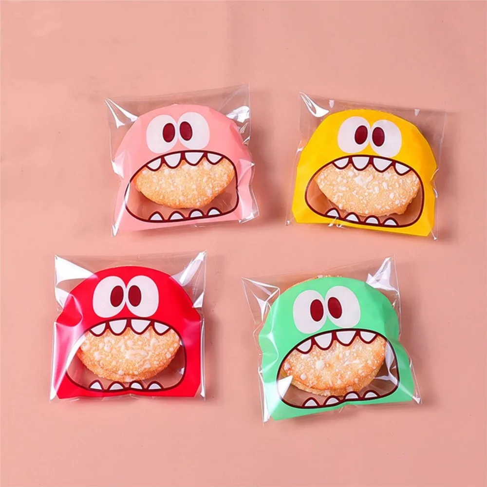 200Pcs 10x10cm Cartoon Monster Cookie Candy Self-Adhesive Plastic Bags For Wedding Birthday Party Gift Bag Package Supplies