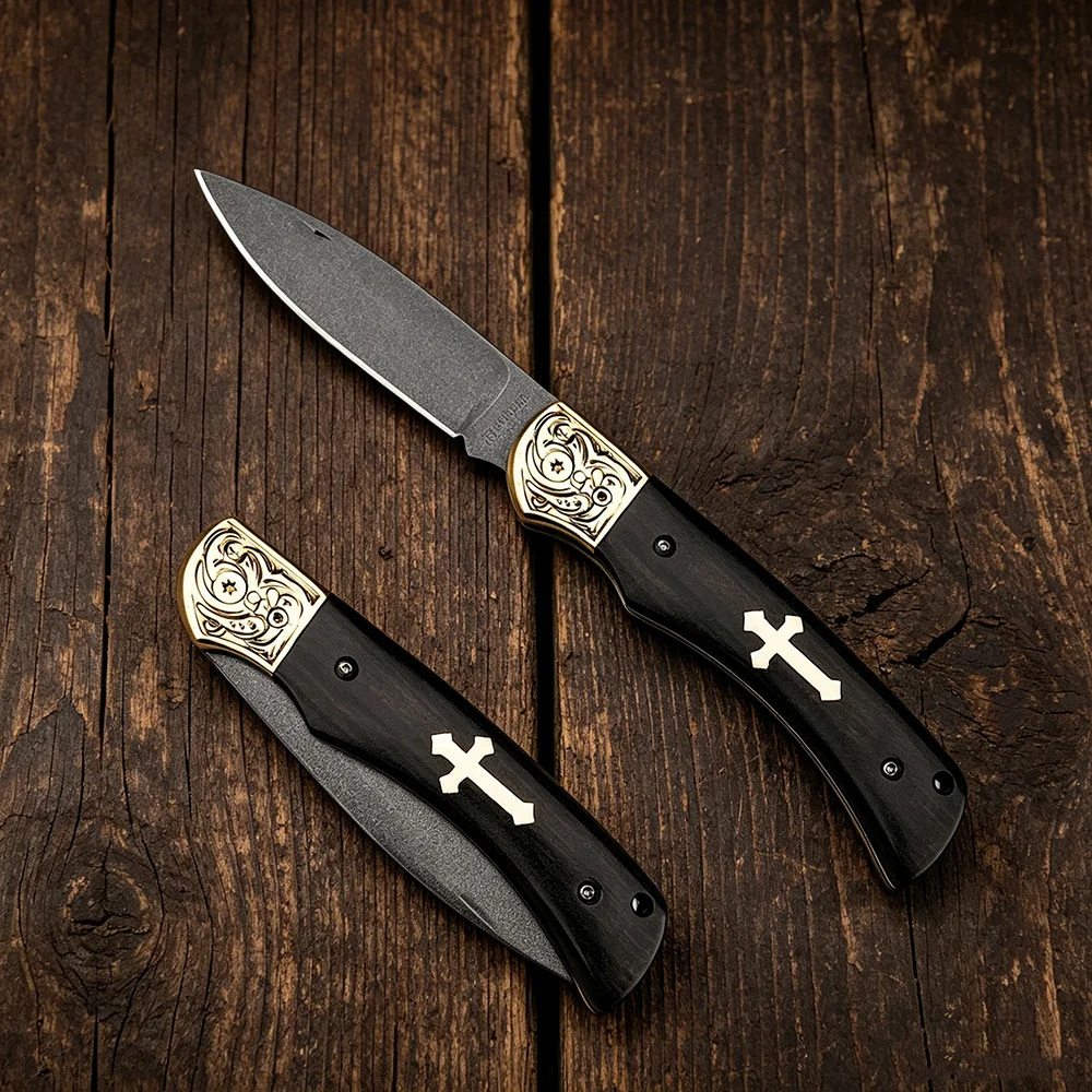 Lockless Folding Knife Forged steel blade and ebony wood handle Outdoor Camping hiking EDC Hand Tools Suitable for men gifts