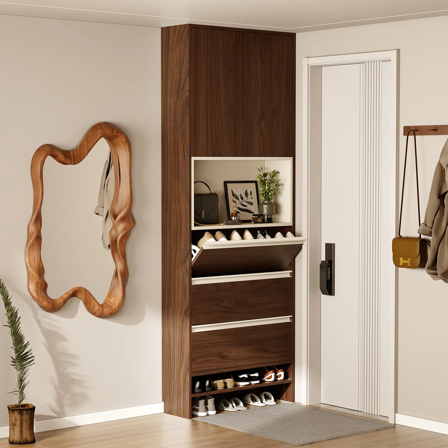 Door Tipping Bucket Shoe Cabinet Entrance Cabinet Integrated Entry Thin Household Door 17cm Solid Wood against the wall