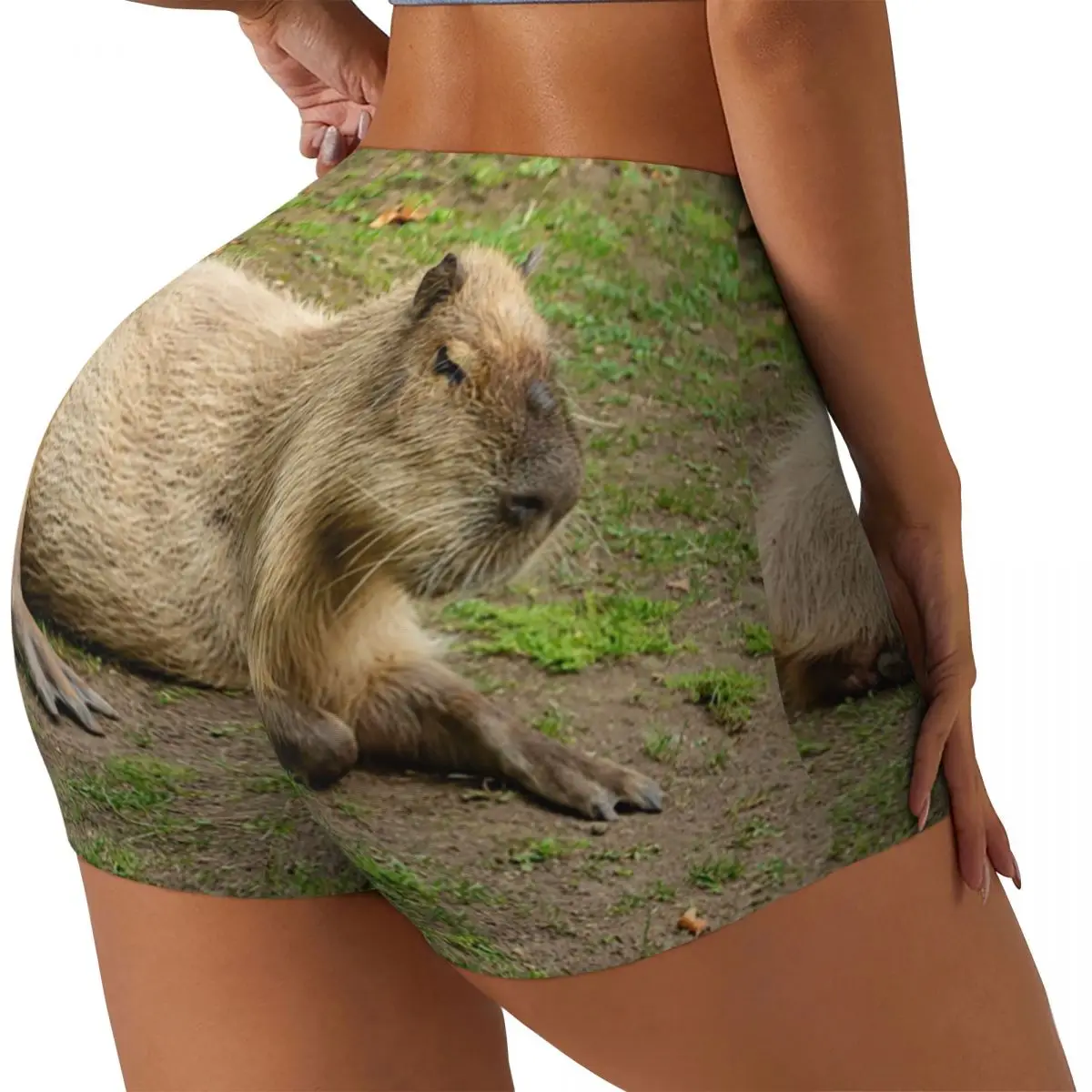 Custom Just Chilled Capybara Workout Shorts Women Animal Pet Gym Running Biker Yoga Shorts