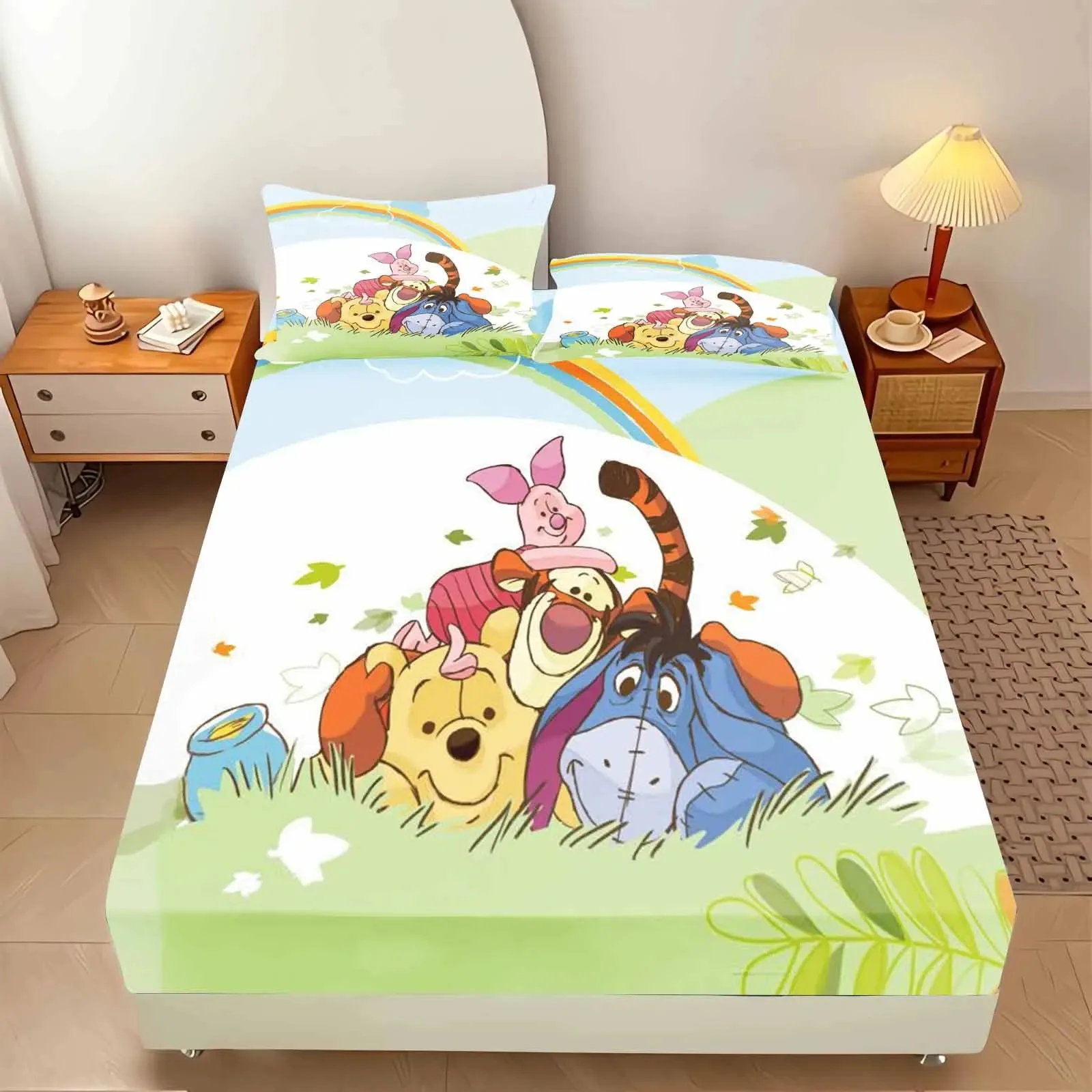 

Winnie the Pooh Bedding Kids Bedding Set Cute Print Disney Cartoon Sheets with Pillowcase 2/3 Pieces Suitable for Adults.