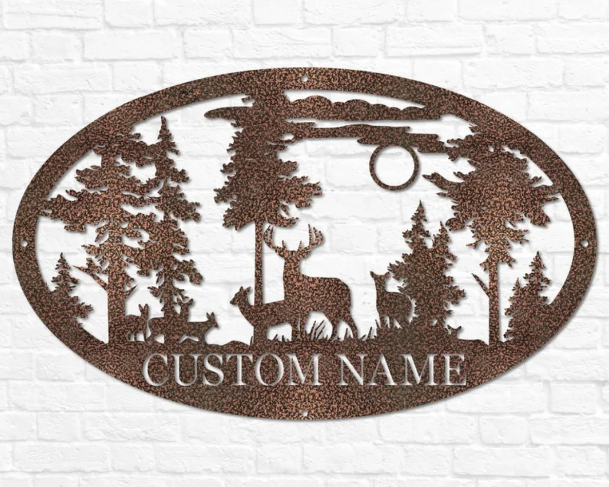 Personalized Oval Deer Metal Cabin Sign for Hunter Gift with Custom Family Name Monogram As Decor Charm of Wilderness Nature