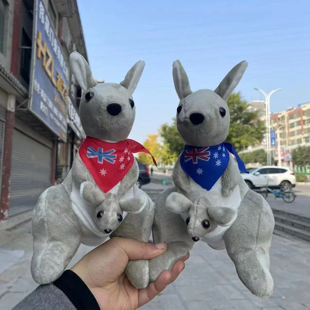 28CM Cartoon Family Kangaroo Plush Toy Cute Mother And Child With Australian Scarf Animal Doll Child Christmas Birthday Gift