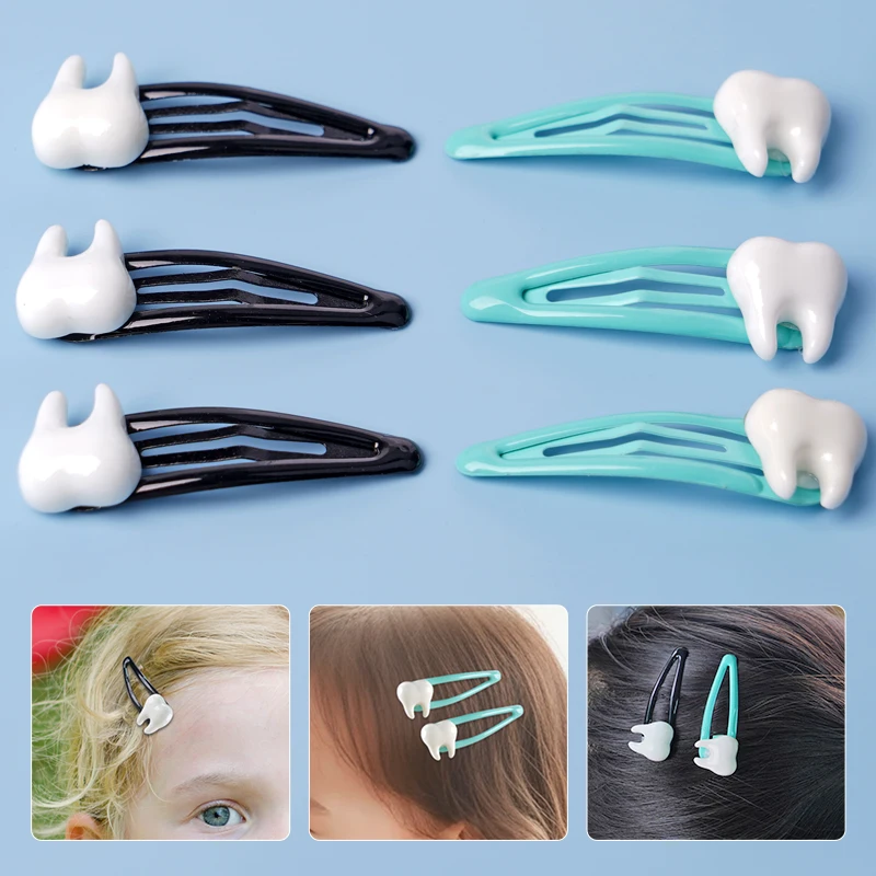 1pair Simulated small tooth hair clip, cute black and green tooth shaped hair clip, plastic bangs hair clip accessory