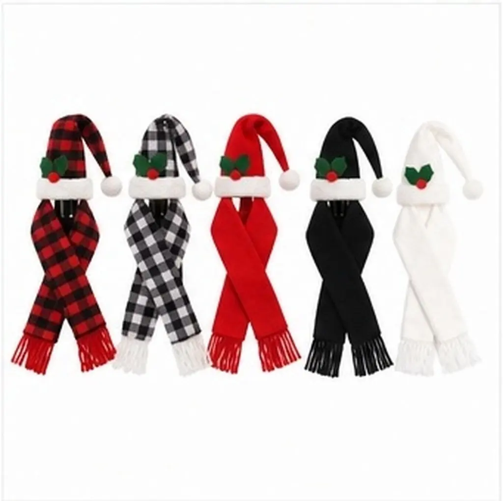 Red Wine Bottle Covers Christmas Hat Scarf Knitted Xmas Decor for Winter Party Cozy Bottle Decoration