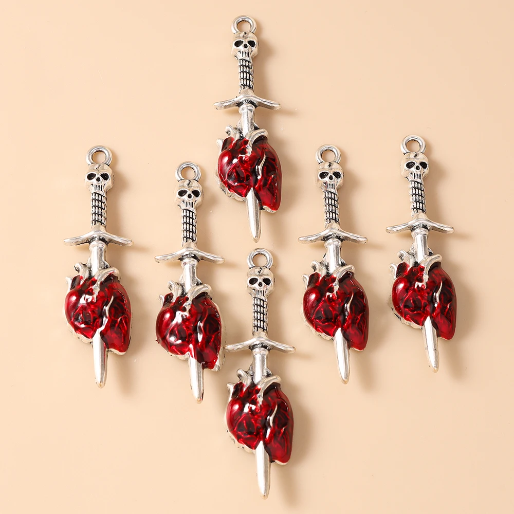 Leslie 10 Stück 13*49mm Modische Rote Heiliges Herz Schwert Anhänger Gotische Anhänger für die Herstellung von Handgemachtem DIY Schmuck Zubehör – Detail 6