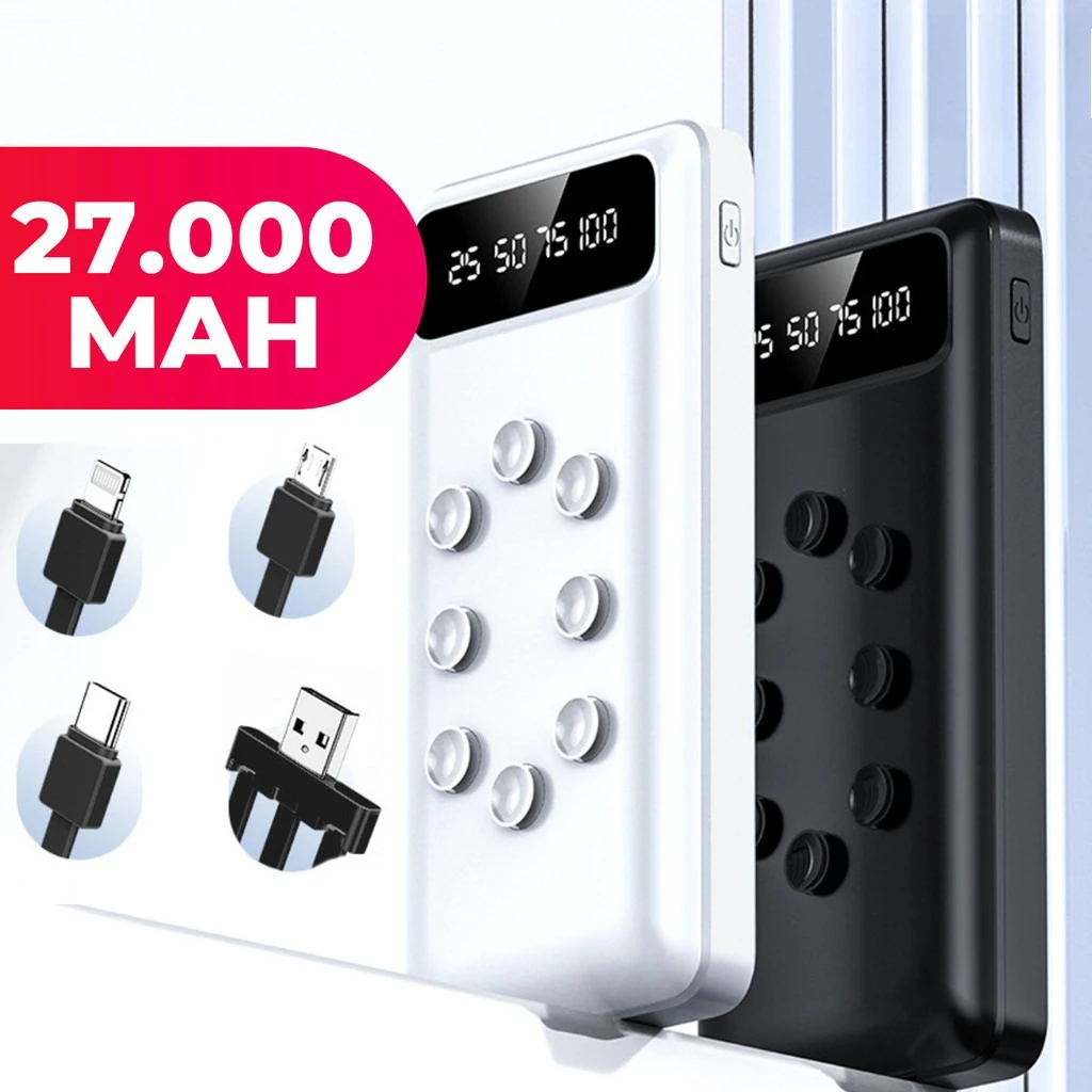 Power Bank 27000mAh Carregador Portátil com Base Magnética e Display Digital para Celular em Viagem
