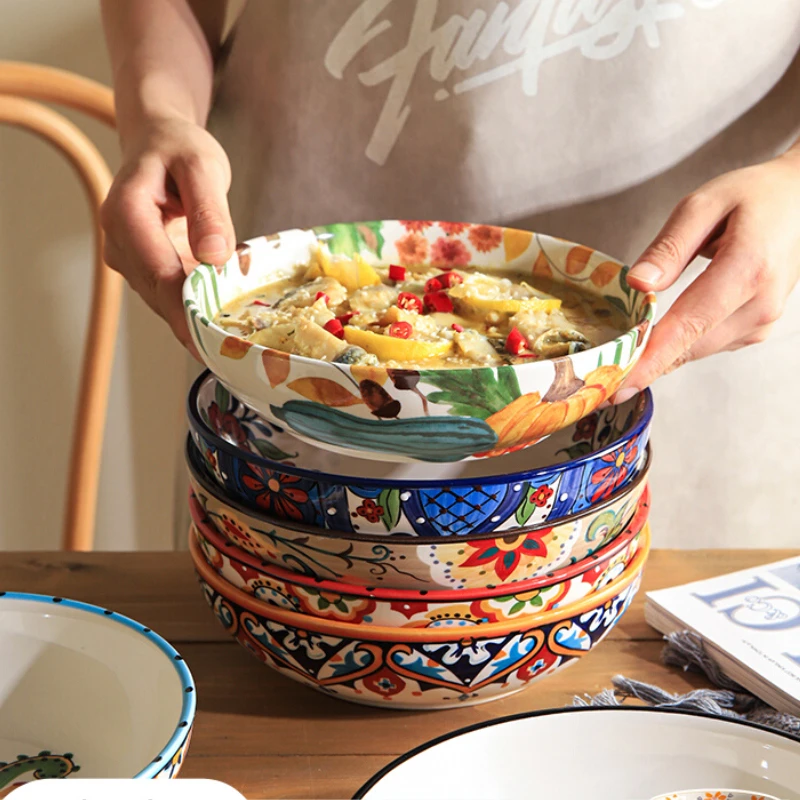 

Retro Pumpkin Ceramic Soup Bowl, Household Net Red Snail Powder Noodles Bowl, High Beauty Tableware, Non-slip Bottom