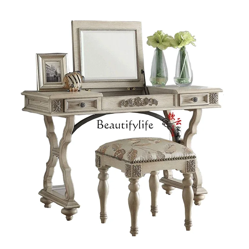 

ls 51Solid wood dresser European retro makeup table