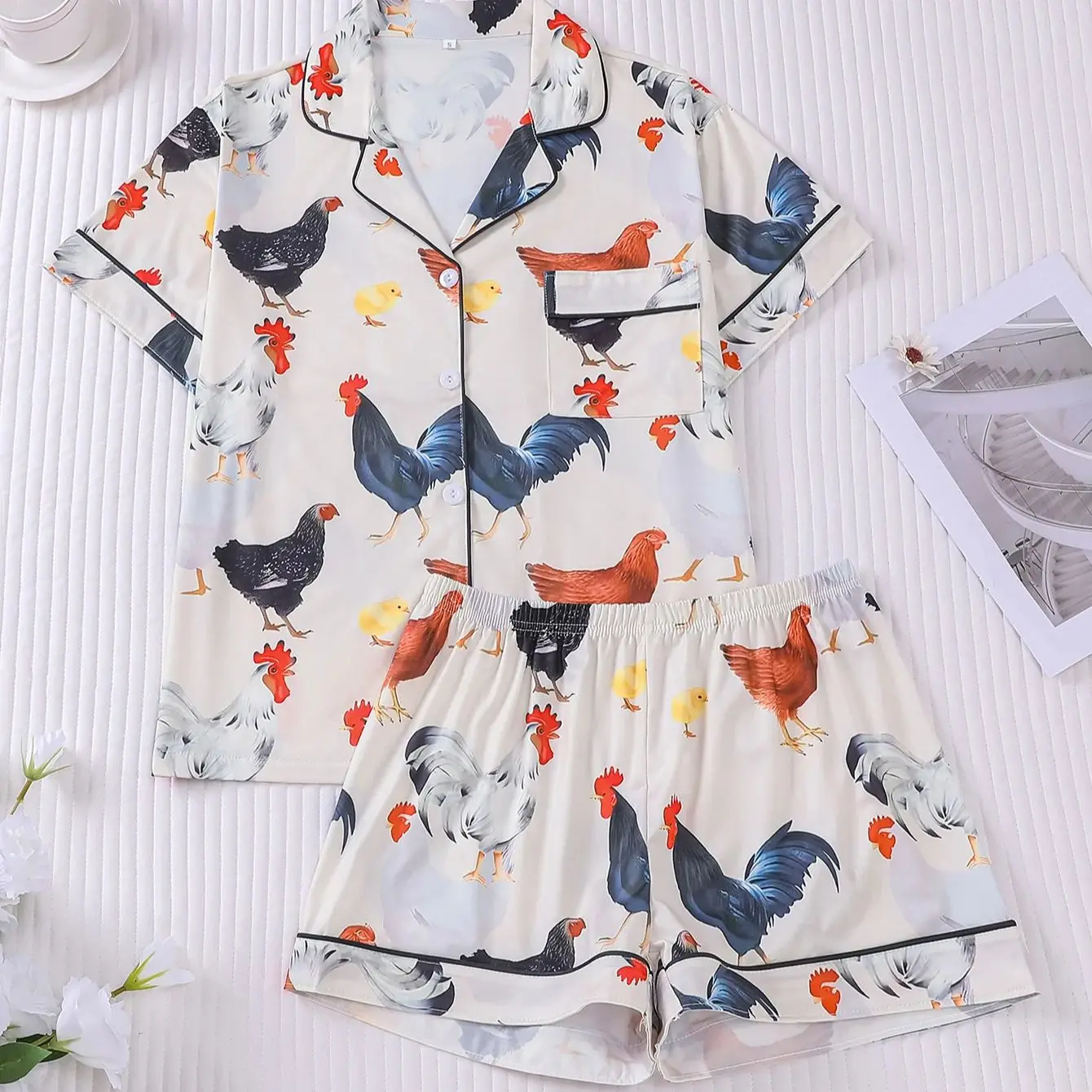 

Комплект для сна Farm Animal Lover Rooster & Chick – женская мягкая пижама с короткими рукавами, повседневная ночная одежда