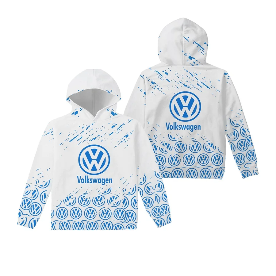 Volkswagen white and blue logo splash hooded sweatshirt, 2025 autumn new 3D Volkswagen printed fashionable hooded sweatshirt
