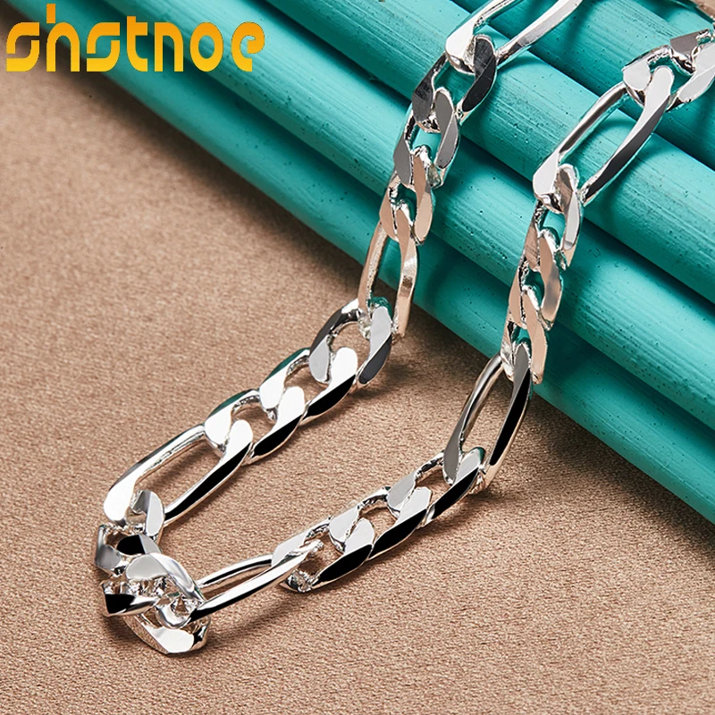 925 Sterling Silver 8mm Geometryczny 20-calowy kubański naszyjnik łańcuszkowy dla mężczyzny Kobiety Impreza Zaręczyny Prezent ślubny Moda Biżuteria z urokiem