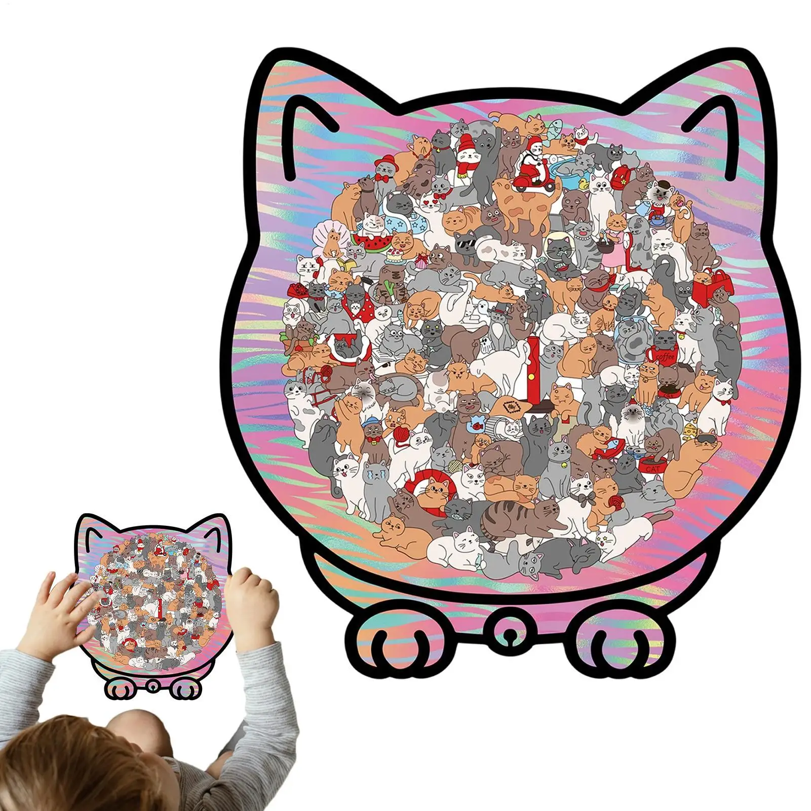 

Пазлы с изображением кота, милый забавный декор с фоторамкой, 135 шт., деревянные пазлы для взрослых с коробкой для хранения для семьи, друга