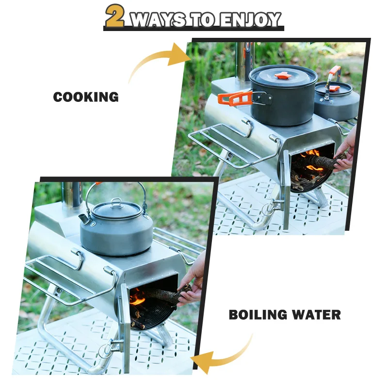 Stainless Fishing Folding Cooker Chimney Wall Factory Steel Furnace Off-Grid Wood Burning Stove
