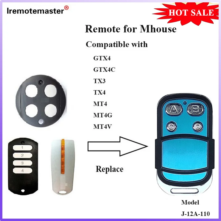 For Mhouse GTX4, GTX4C,TX4 garage door compatible remote control opener 433.92MHZ gate door remote transmitter