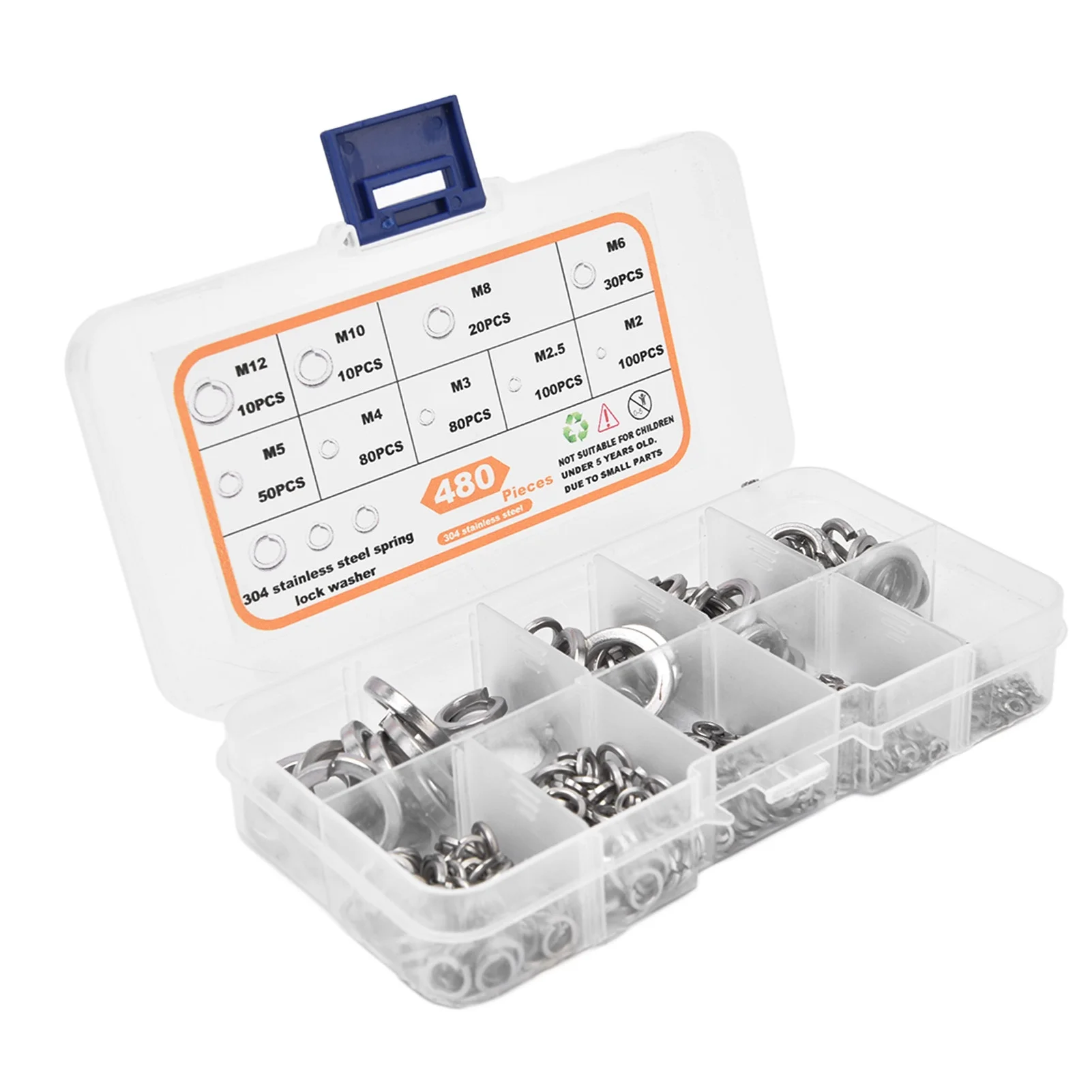 480pcs Flat Washer Stainless Steel Excellent Performance Tighter Sealing Flat Washer Assortment Kit