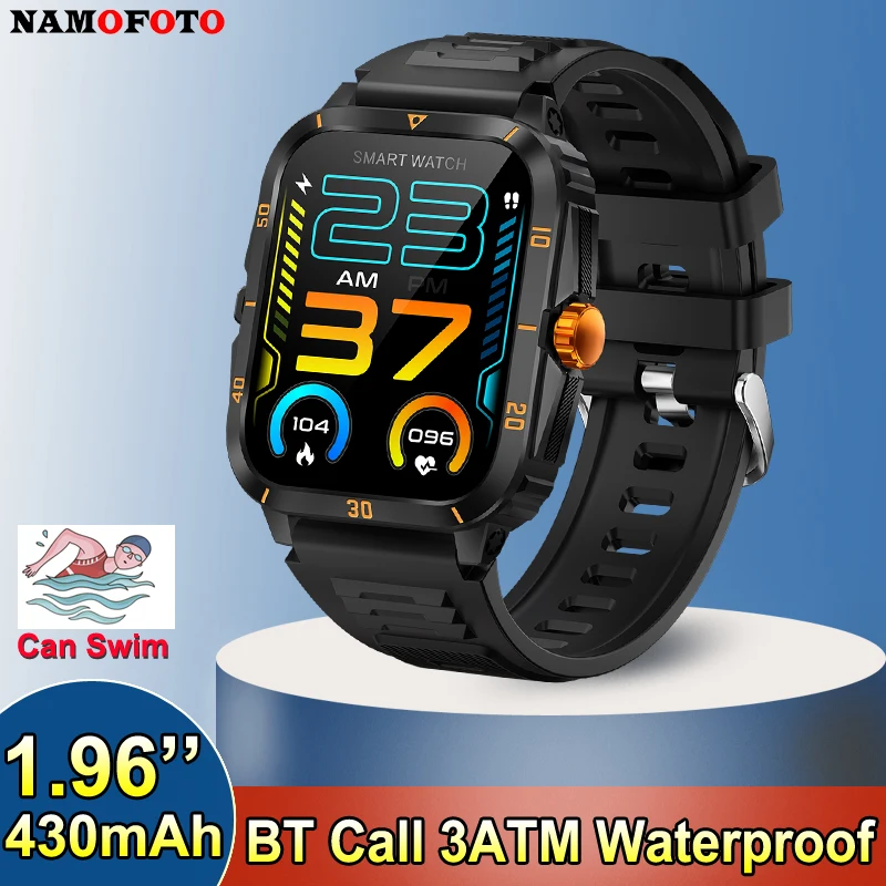 

NAMOFOTO 3ATM Waterproof Smartwatch 1.96'' Men Women Fashion Smart Watches Outdoor Sports Fitness Wrist Clock BT Call Wristwatch