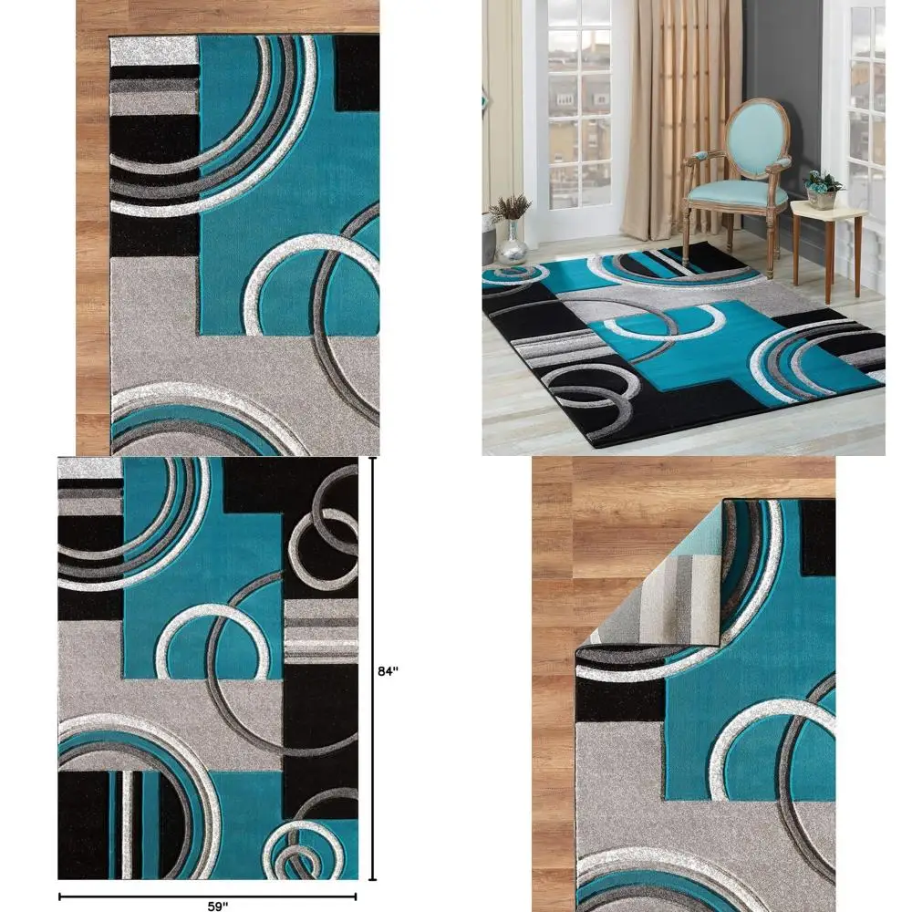

Contemporary Hand-Carved Soft Area Rug, Premium Fluffy Texture, Turquoise, 5x7 for Living, Dining, and Bedroom