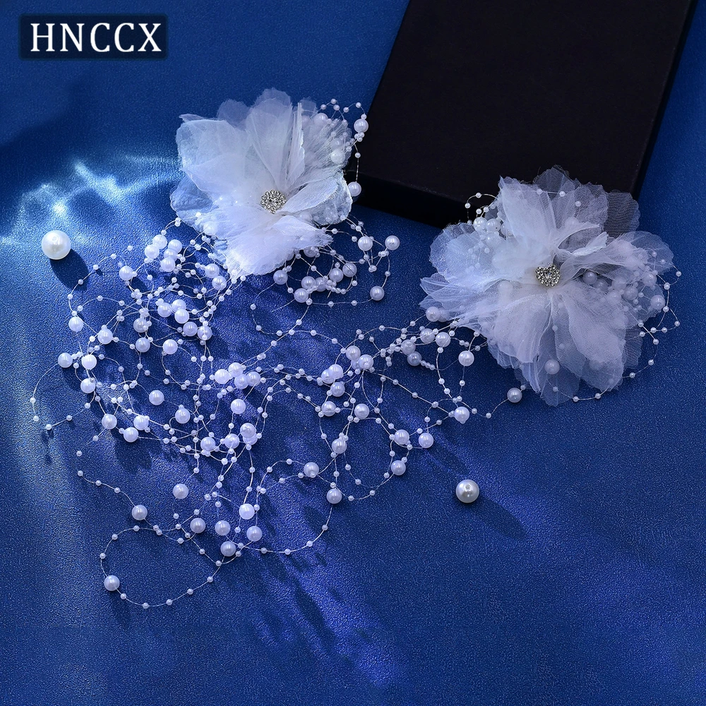 HNCCX White Beaded Tassel Hair Piece Elegant Bridal Mesh Flower Comb Hair Princess Wedding Hair Accessories Wedding Items CP691