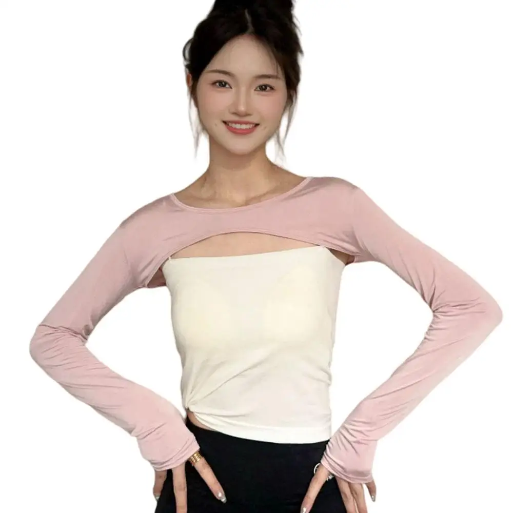 Damen-Armschutz, Damen-Oberteil, schulterfrei, Eismoumel, einfarbig, Achselzucken, abgeschnittenes Cape, Sport, weich, Urlaub, elegant, langärmelig