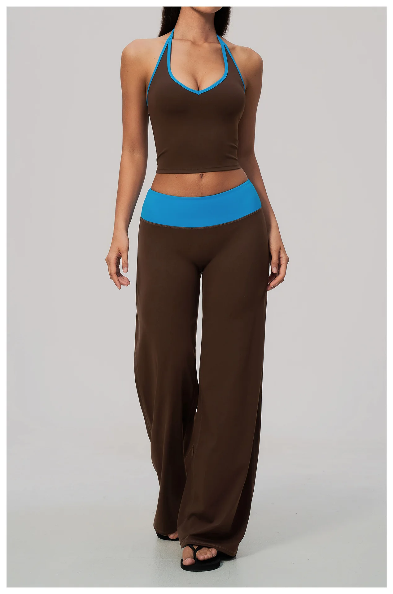 New Brushed Suit, Neck Hanging Contrasting Vest Set, High Waist, Abdominal Tightening, Hip Lifting, Sport Quick Drying