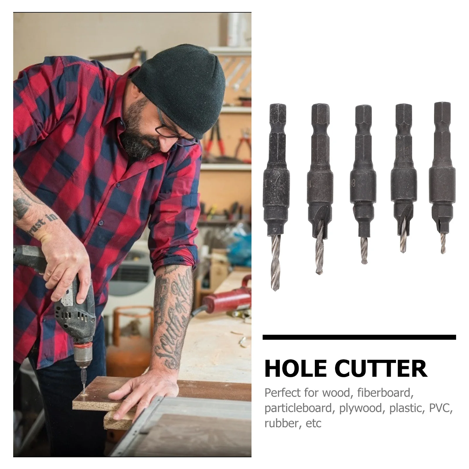 

6pcs Woodworking Hole Opener Drill Bits Set For Wood Fiberboard Pvc Rubber Tool Parts Hole Cutter Wood Drill Bit