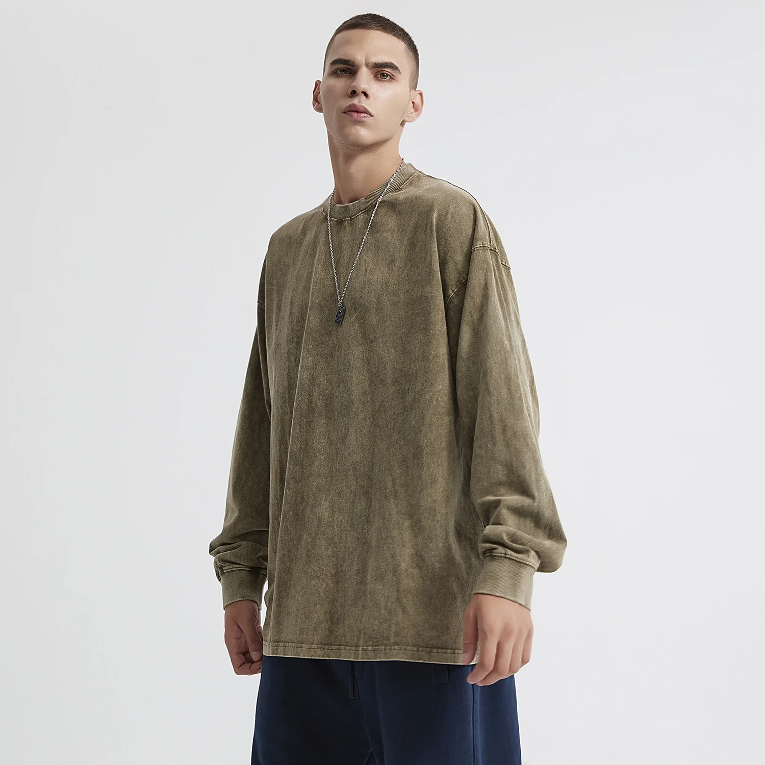 Vintage Long Sleeve Tees for Men Acid Wash T Shirts Casual Loose Fit Basic Crewneck Tops Cotton Distressed Oversized T Shirt Men