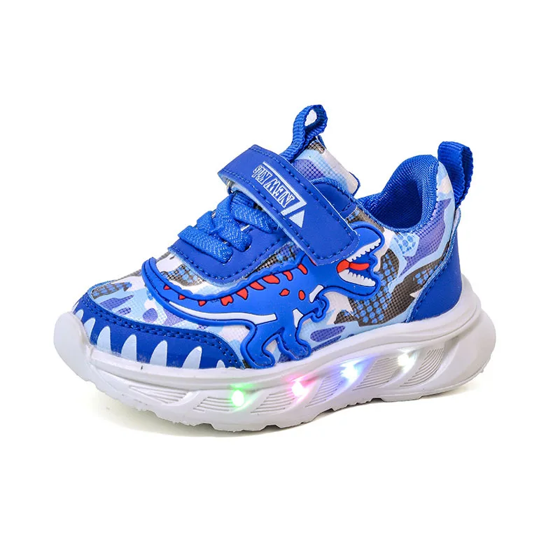 

2026Spring New Children's Sports Shoes Cartoon Dinosaur Children's LED Light Shoes Soft Sole Boys' Causal Sneakers 2-6 Years Old