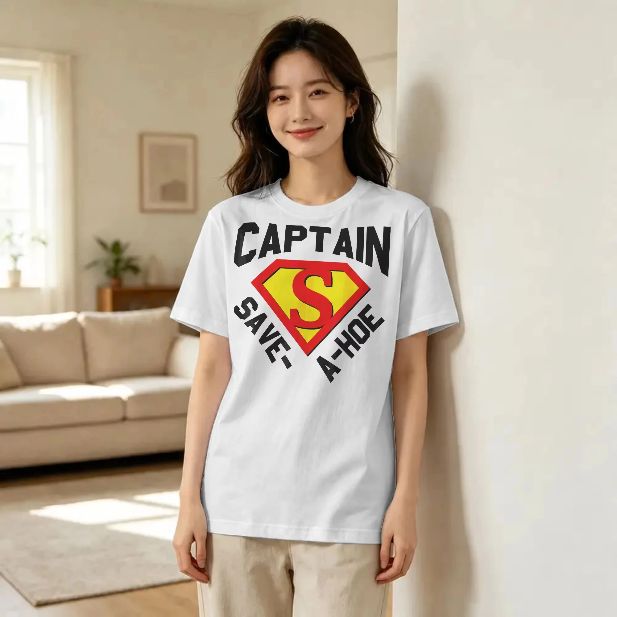 Captain Save a Hoe Meme T Shirts Funny for Boyfriend Solid Clothes Funny Short Sleeve Round Collar Tee Women Shirt Party T-Shirt