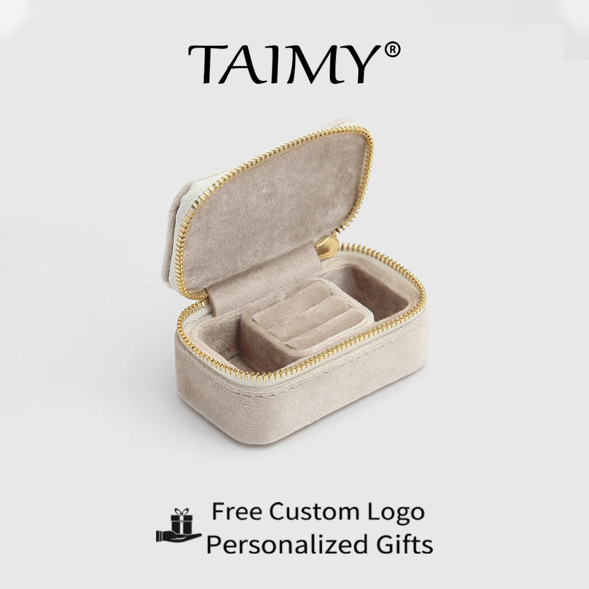 TAIMY-Mini joyero de terciopelo, estuche de almacenamiento de anillo y pendientes extraíble de viaje, logotipo personalizado, regalos personalizados, organizador de joyas