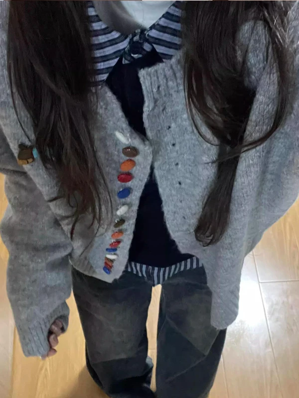 Loose Fit Knitted Cardigan Women's round Neck Open Front Sweater Autumn Winter Outerwear Casual Style Polyester Fiber Long Sl...