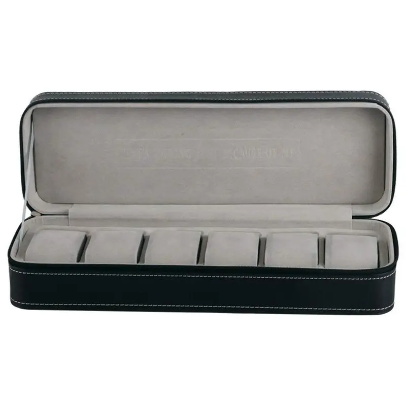 

A95D-3X 6 Slot Watch Box Portable Travel Zipper Case Collector Storage Jewelry Storage Box(Black)