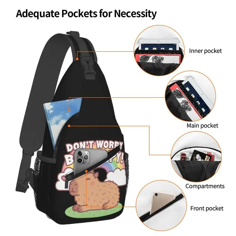 Mochila cruzada de hombro a la moda con cabestrillo de capibara y arcoíris personalizada para hombres, mochila de viaje y senderismo