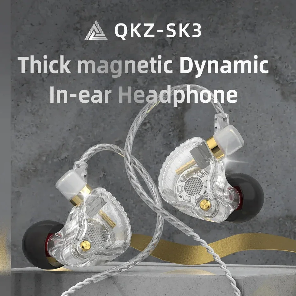 QKZ SK3 3.5mm Wired Earphone with Microphone HiFi Music Monitor Bass Headphone Noise Cancelling Headset For Sport Gaming Earbuds
