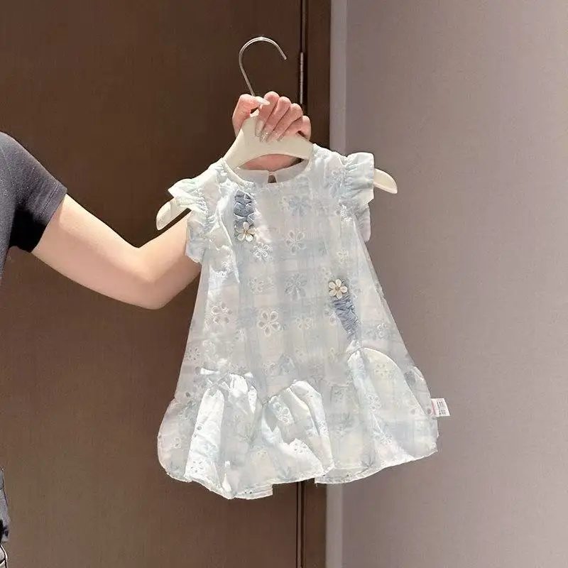 2026 Summer New Baby Girl Dress With Lotus Leaf Edge and Daisy Embroidery for Infants and Young Children