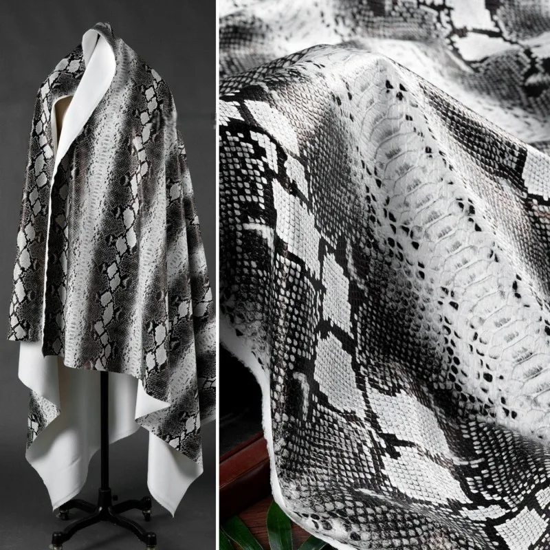 100x135cm Snake Pattern Leather Fabric for Sewing Wide Leg Trousers Leather Skirt Three-dimensional Embossed Elastic Fabric