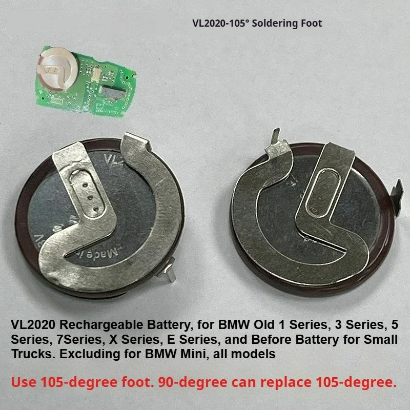 [VL2020] for BMW Car Key Audio Equipment Battery Lithium Rechargeable Battery 3V 20mAh with 105 Degree Foot