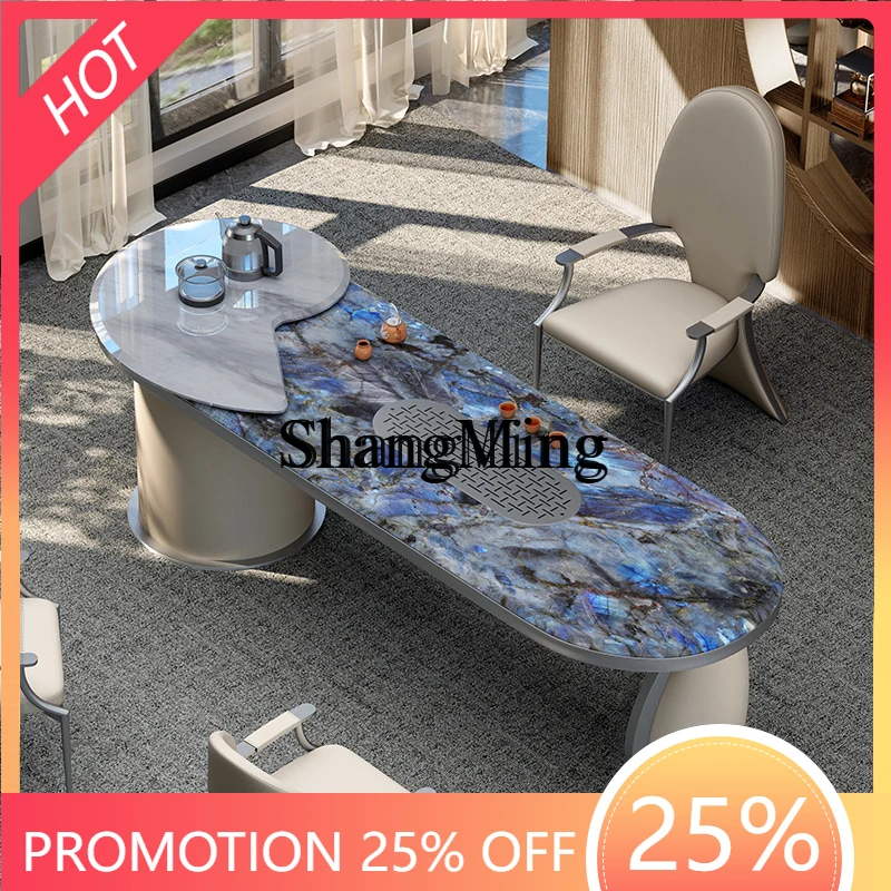 

SM new luxury stone art tea table office combination light luxury rock slab modern simple tea table
