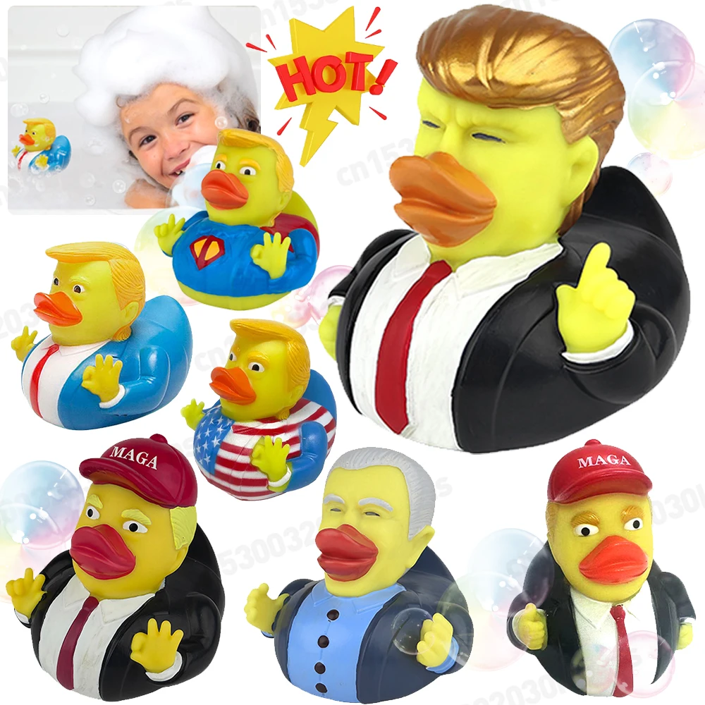 Middle Finger Duck Rubber Ducks Finger Trump Bidem With Us Flag Pattern Small Yellow Duck For Jeep Car Truck Dashboard Interior