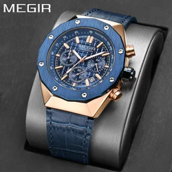 MEGIR Brand Luxury Polygon Case Chronograph Quartz Watch for Men Fashion Casual Business Wristwatches Male Gift with Auto Date